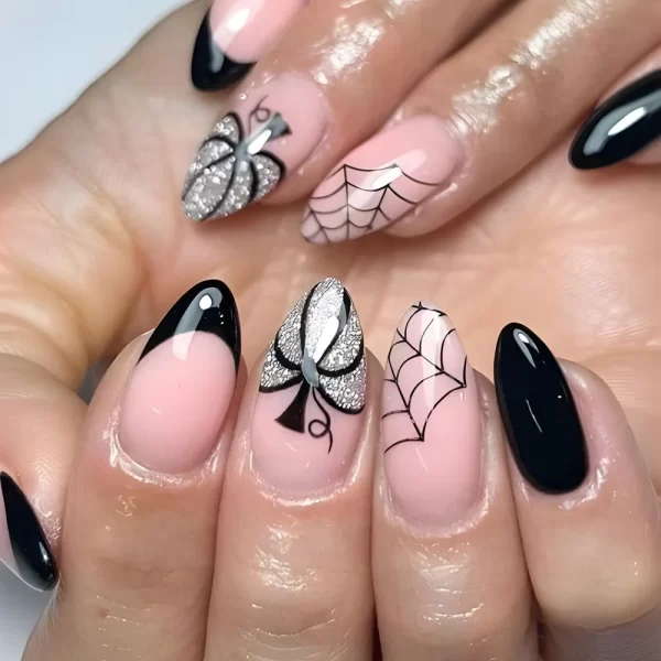 Red Spider Printed False Nails Halloween Nail Art Decor Press on Nails for Girl Gifts Short Round Cool y2k Style Fake Nail Tips - Image 4
