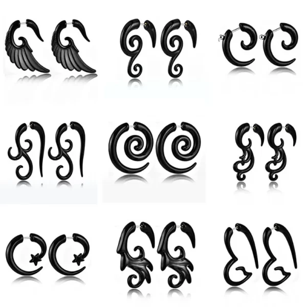WKOUD Pair Black Acrylic Fake Cheater Twist Spiral Ear Taper Gauges Expanders Earring Tunnel Plugs Piercing Body Jewelry