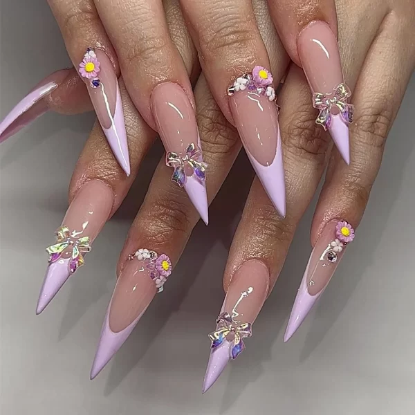 24Pcs Black Y2k Fake Nails with Diamond Halloween Long Almond False Nail Butterfly Design Wearable Oval Press on Nails Tips - Image 10