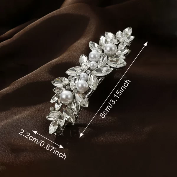 Luxury Rhinestones Faux Pearl Spring Clip Women Elegant Crystal Leaf Flower Hairpins For Bridal Wedding Headdress Accessories - Image 6