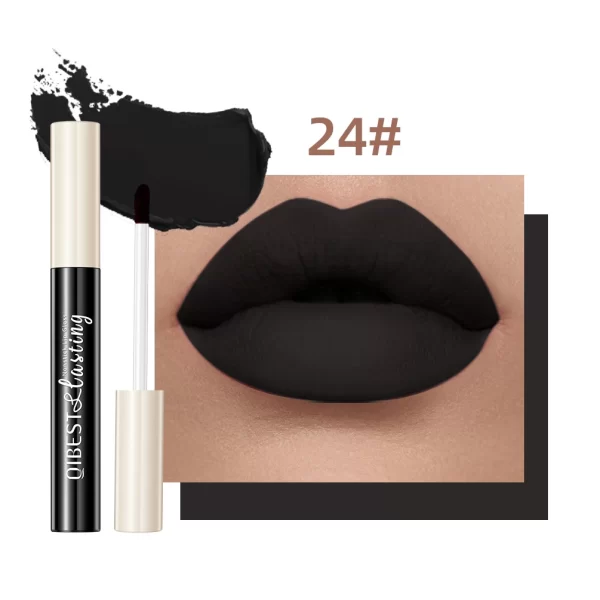 QIBEST 24 Colors Lip Gloss Sexy Red Waterproof  Nude Liquid Lipstick Non-Stick Long Lasting Black White Lipgloss Tint Cosmetics - Image 28