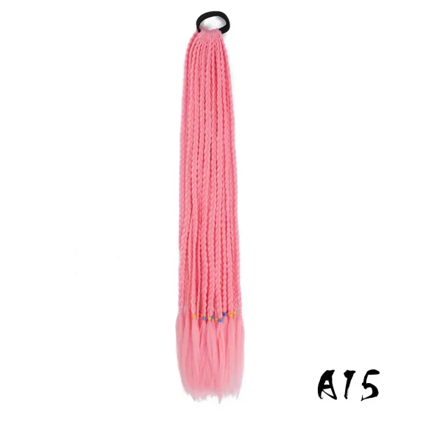 Synthetic Colored Braided Ponytail Hair Extension 60CM Elastic Rubber Band Braiding Ponytail Hair Extensions For Girls - Image 23