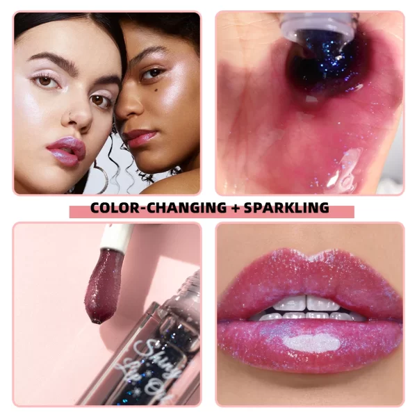 QIBEST Mirror Black Lip Oil Color Changing Lipstick Moisturizing Shiny Lip Gloss Oil Plumping Lasting Diamond Lipgloss Cosmetics - Image 5