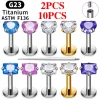 2/10PCS G23 Titanium Piercing Jewelry Ear Cartilage Tragus Heart Flat Back Stud Earrings 16G CZ Internal Thread Labret Lip Ring