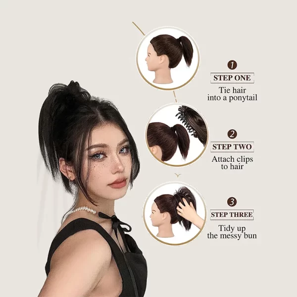 Messy Bun Hair Piece Claw Clip in Hair Buns Hair Piece for Women Straight Short High Ponytail Extension Tousled Updo Faux Hair B - Image 5