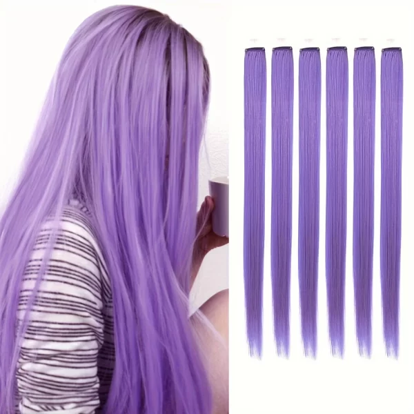 6pcs/pack Colored Party Highlights Clip in Hair Extensions for Girls 22 inches Multi-colors Straight Hair Synthetic Hairpieces - Image 18
