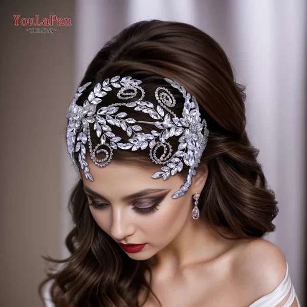 YouLaPan Crystal Headbands for Women Wedding Bride Headband Hair Accessories Pageant Crown Flower Bridal Headdress Tiara HP443