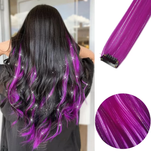 6pcs/pack Colored Party Highlights Clip in Hair Extensions for Girls 22 inches Multi-colors Straight Hair Synthetic Hairpieces - Image 31