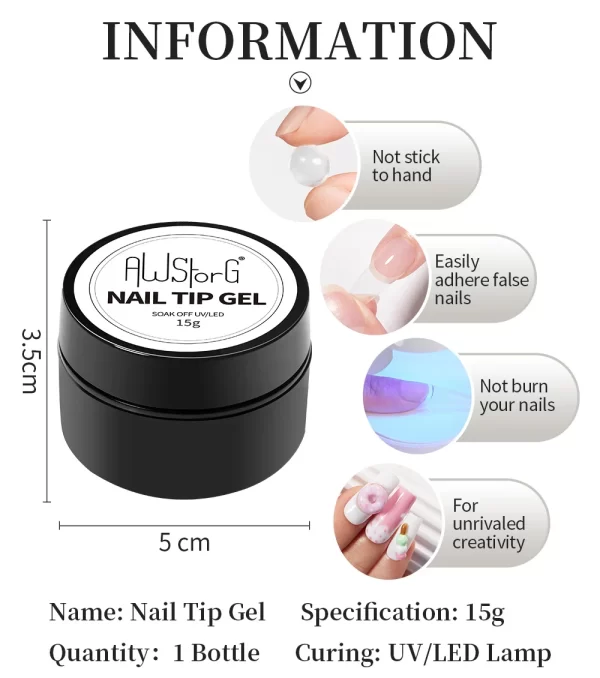 AWStorG 15G 4 In 1 Solid Nail Glue Gel Transparent UV LED Function Gel Nail Art Varnish For Manicure Extend
