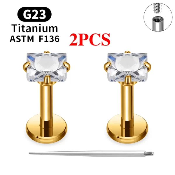 2/10PCS G23 Titanium Piercing Jewelry Ear Cartilage Tragus Heart Flat Back Stud Earrings 16G CZ Internal Thread Labret Lip Ring - Image 31