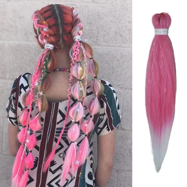 Purple Pink White 3 Tones Ombre Straight Braids Blend Hair Tinsel Festival Rave Hair Extensions for Girls Crazy Hair Day Braids - Image 8