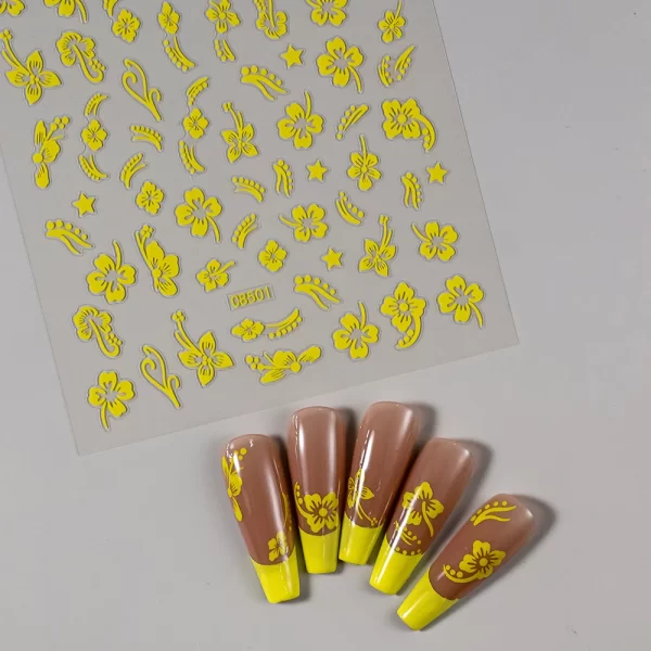 1pc 3D Hibiscus Flowers Nail Sticker White Black Flower Petals Adhesive Decals Pink Golden Floral Slider For Nail Art Decoration - Image 12