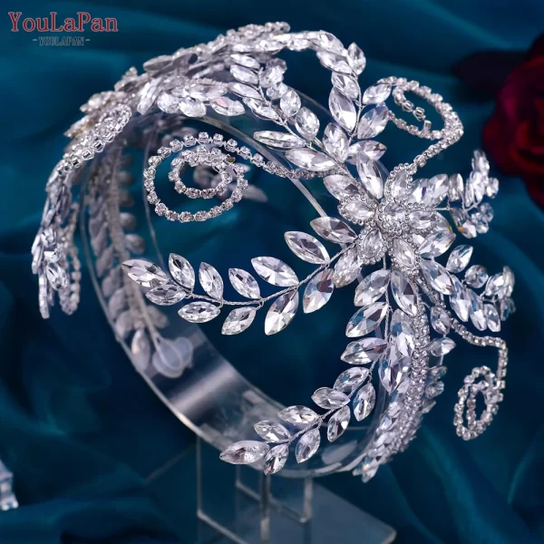 YouLaPan Crystal Headbands for Women Wedding Bride Headband Hair Accessories Pageant Crown Flower Bridal Headdress Tiara HP443 - Image 3