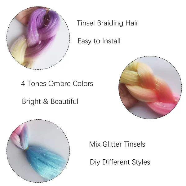 Jumbo Braids Ombre Braiding Hair Add Tinsels Sparkly Braiding Hair Colorful Synthetic Braiding Hair for Women Girls Kids - Image 3