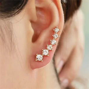 1pc Fashion Personality Gold Color 6pcs Rhinestone Ear Clip Earrings for Women Student Girl,Suitable Daily Party Wear Give Gift