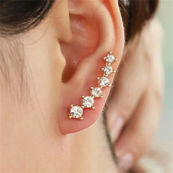 1pc Fashion Personality Gold Color 6pcs Rhinestone Ear Clip Earrings for Women Student Girl,Suitable Daily Party Wear Give Gift