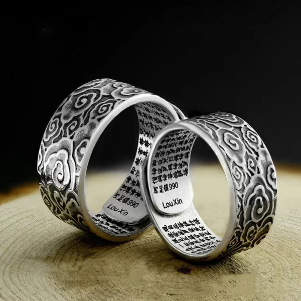 BOCAI S990 Sterling Silver Rings New Fashion Heart Sutra  Six-character Mantra PiXiu Flying Loong Argentum Jewelry Free Shipping - Image 4