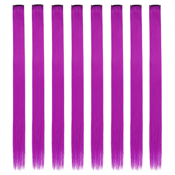 Colored Hair Extensions 8 Pcs/Pack Rainbow Hairpieces 22 inch Multi-colors Party Highlights Clip in Synthetic Hair Extensions - Image 20