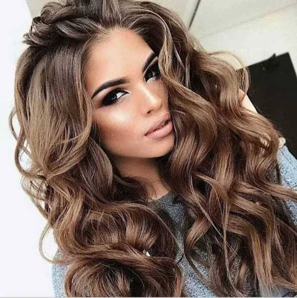 24" Natural Full Wigs Hair Long Wavy Synthetic Heat Resistant Brown Wig for Women and Girls Cosplay Party Costume - Image 4