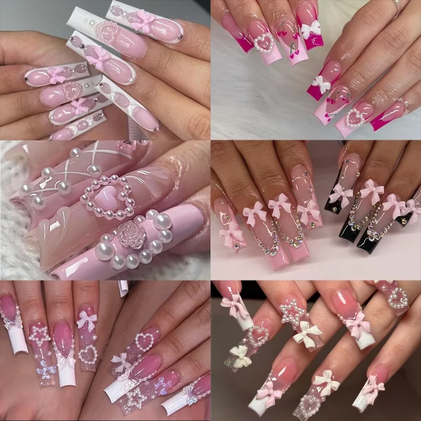 12Grids/box Mixed Resin Bowknot Nail Art Decorations 3D Acrylic Charms Kawaii Colorful Bow Rhinestone DIY Manicure Tools Parts - Image 3
