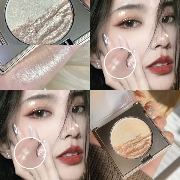 Mashed Potatoes Highlighter Diamond Double Color Highlight Palette Pink Golden Brighten Glitter Natural Contour Blush Makeup - Image 7