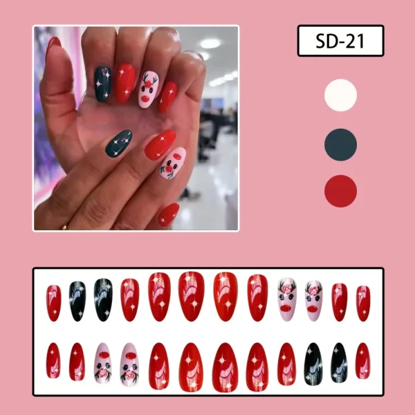 24pcs Christmas False Nails Flower Strawberry Almond Fake Nail Press on Nails Tips DIY Faux Fingernails Detachable Manicure - Image 5