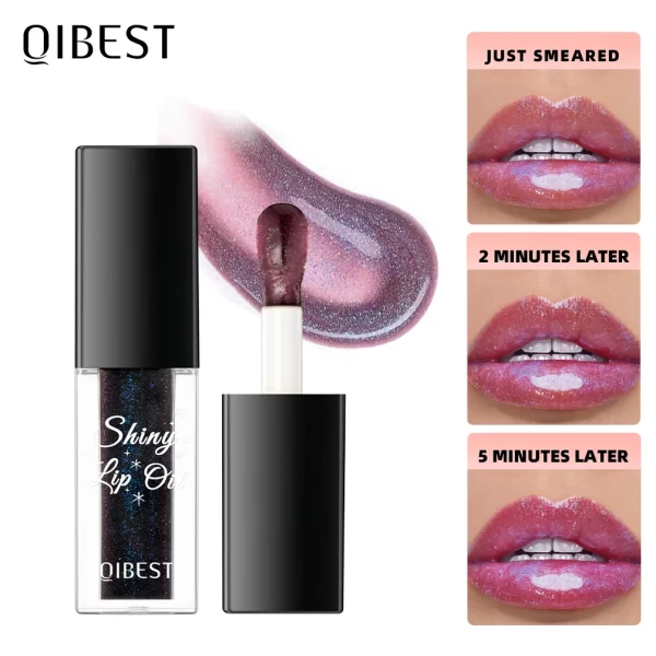 QIBEST Mirror Black Lip Oil Color Changing Lipstick Moisturizing Shiny Lip Gloss Oil Plumping Lasting Diamond Lipgloss Cosmetics - Image 2