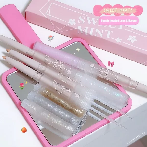 2 In 1 Liquid Glitter Eyeshadow Matte Skin Tone Silkworm Pen Pearl Shimmer Waterproof Liquid Sequins Eyeliner Eye Shadow Makeup - Image 3