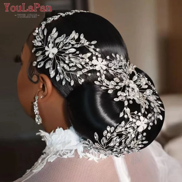 YouLaPan HP390 Luxury Wedding Headpiece Rhinestone Hair Vine for Bride Headwear Alloy Flower Headband Weding Hair Accessories - Image 2