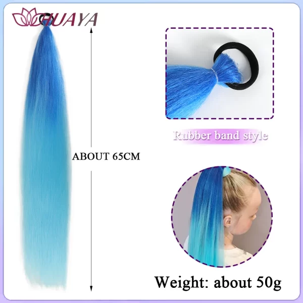 26inch Synthetic Ponytail Extensions With Rubber Band Ombre Braided Colorful Ponytail DIY Ponytail Hair Daily Party Wear Use - Image 14