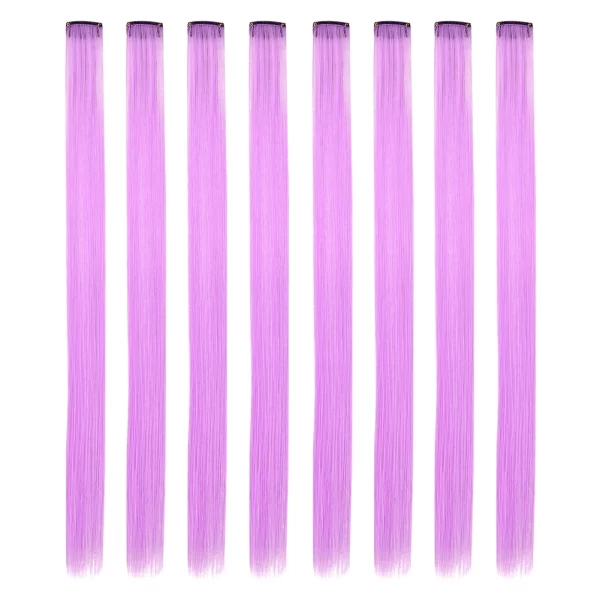 Colored Hair Extensions 8 Pcs/Pack Rainbow Hairpieces 22 inch Multi-colors Party Highlights Clip in Synthetic Hair Extensions - Image 35
