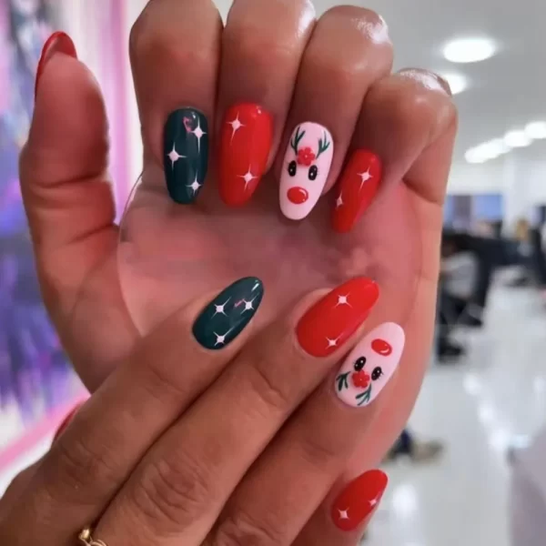 24pcs Christmas False Nails Flower Strawberry Almond Fake Nail Press on Nails Tips DIY Faux Fingernails Detachable Manicure - Image 3