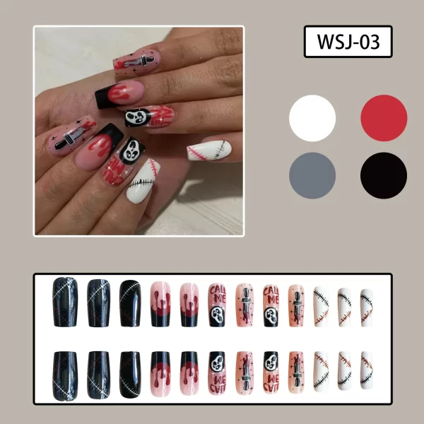 24pcs Green Witch Castle Fale nails Halloween Series Long Coffin Acrylic Nail Art Patch Full Cover Detachable Press on Nail Tips - Image 9