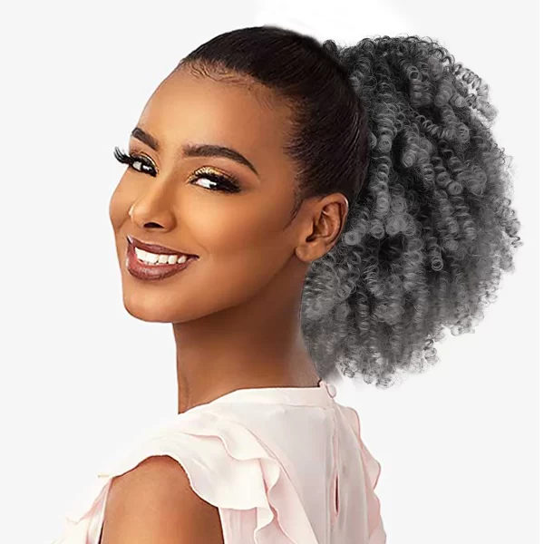Synthetic Afro Puff Drawstring Ponytail Extension for Black Women Short Afro Curly Clip On Kinky Drawstring Bun (1B#) - Image 11