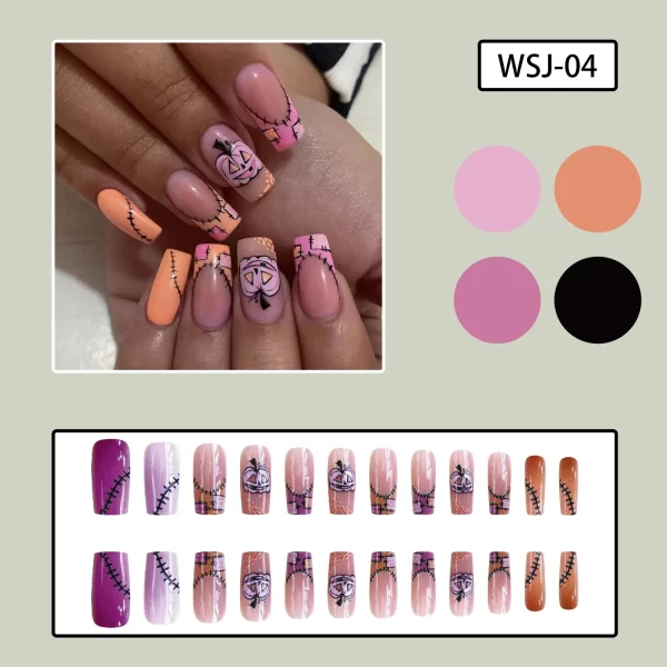 24pcs Green Witch Castle Fale nails Halloween Series Long Coffin Acrylic Nail Art Patch Full Cover Detachable Press on Nail Tips - Image 8