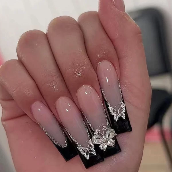 24Pcs/Set Super Long Square French Ballet Geometry AB Diamond Bow Decoration Full Coverage Wearable Fake Nail Press on Nail Art - Image 18