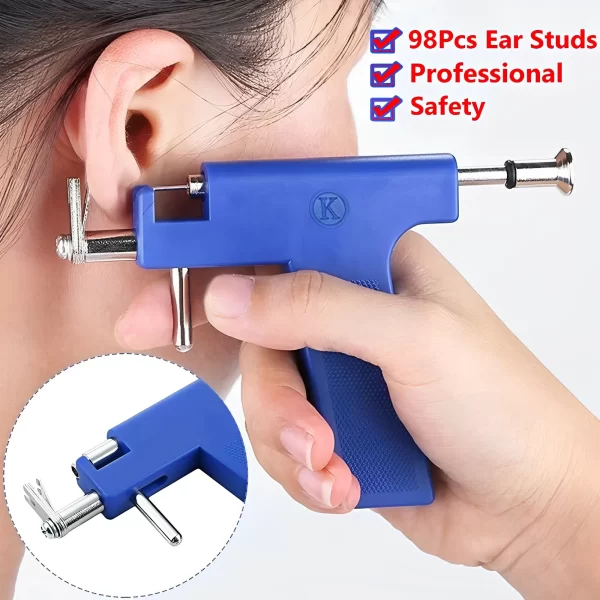 98Pcs/Set Professional Ear Piercing Gun Tool Ear Studs Steel Ear Nose Navel Body Piercing Gun Unit Tool Kit Safety Pierce Tool - Image 2