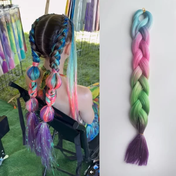Purple Pink White 3 Tones Ombre Straight Braids Blend Hair Tinsel Festival Rave Hair Extensions for Girls Crazy Hair Day Braids - Image 12