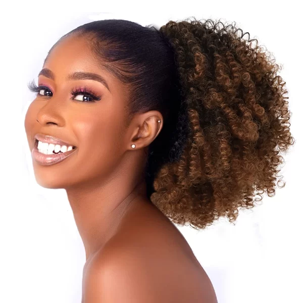 Synthetic Afro Puff Drawstring Ponytail Extension for Black Women Short Afro Curly Clip On Kinky Drawstring Bun (1B#) - Image 8