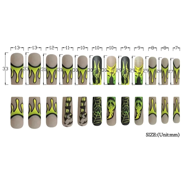 24pcs Green Witch Castle Fale nails Halloween Series Long Coffin Acrylic Nail Art Patch Full Cover Detachable Press on Nail Tips - Image 5