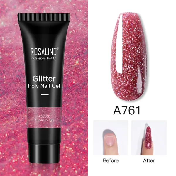 ROSALIND Colorful 15ml Poly Nail Gel Semi Permanent Acrylic Liquid Fast Extension Nail Gel Build Cured with UV/LED Lamp - Image 26