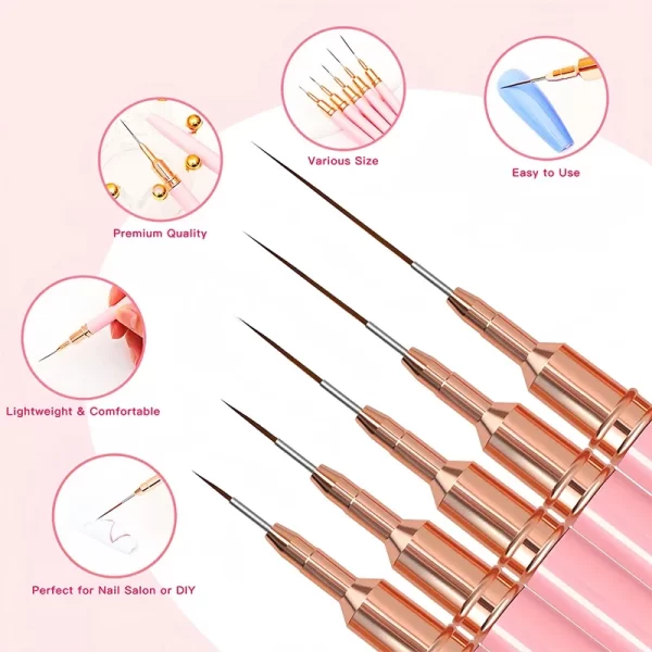 7/9/11/15/25mm Nail Liner Brush Set Drawing Lines Stripe Painting Flower Pen Nail Art Manicure DIY Manicure Design Accessories - Image 5