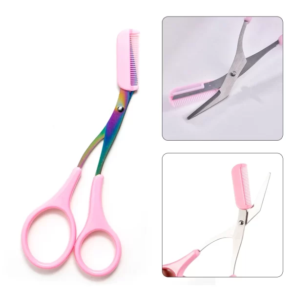 Stainless Steel Facial Hair Removal Shaver Cutter Eyebrow Trimmer Scissors Color Titanium With Comb Removable Makeup Accessories - Image 3