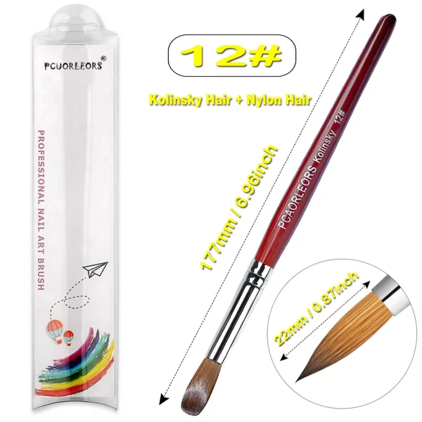 UsiDaer Kolinsky Nail Brush Acrylic with Red Round Wooden Handle and 100% Kolinsky Sable Hair for Crystal UV Gel Painting - Image 9