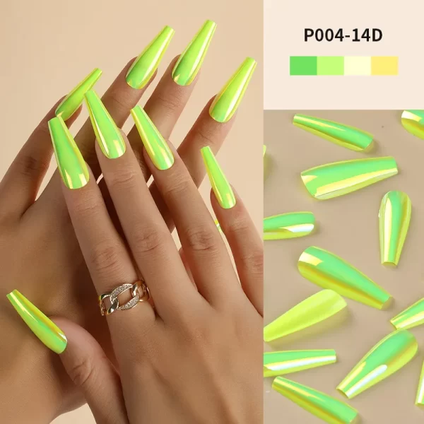 24Pcs/Box Ballerina Press on Nails Tips False Nail Art Full Cover Detachable Artificial Fake Nails Metal Mirror Powder Design - Image 14