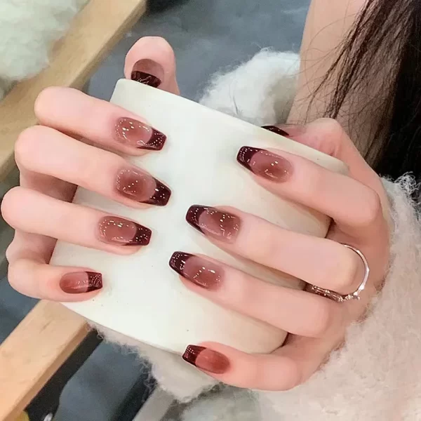 24Pcs Black Love Design Fake Nails with Rhinestone Design Long Ballet Full Cover Nail Tips Wearable French Press on False Nails - Image 2