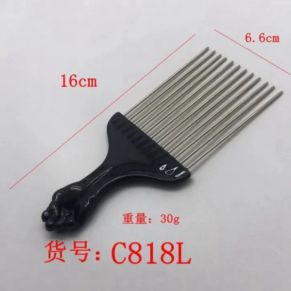 African Fist Comb Barbershop Brush Black Perm Pick Hair Comb Styling Steel Needle Comb Professioanl Mens Hairdressing Comb Tools - Image 12