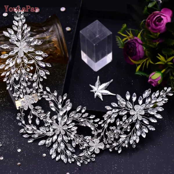 YouLaPan HP390 Luxury Wedding Headpiece Rhinestone Hair Vine for Bride Headwear Alloy Flower Headband Weding Hair Accessories - Image 4