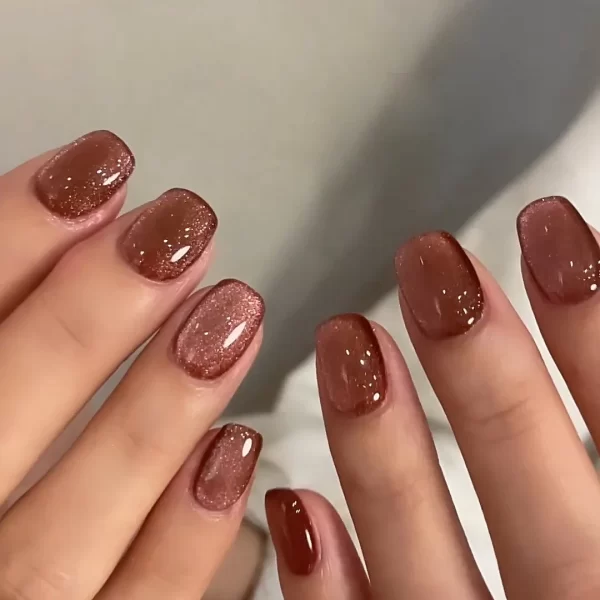 Glitter Blue Gradient Cat Eye Wearable Fake Nails Solid Color Fashion Detachable Finished False Nails Press on Nails with Glue - Image 5