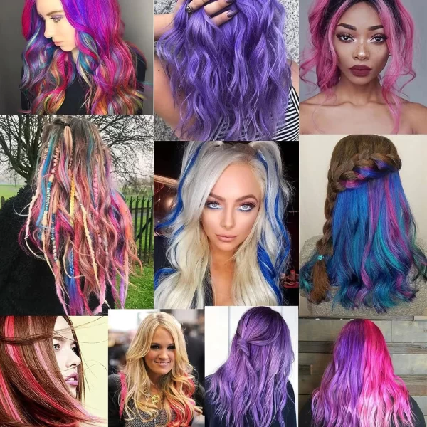 6pcs/pack Colored Party Highlights Clip in Hair Extensions for Girls 22 inches Multi-colors Straight Hair Synthetic Hairpieces - Image 7